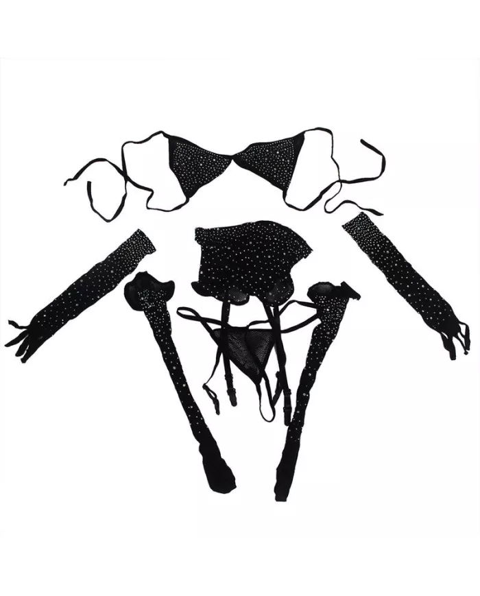 SUBBLIME - 952174 BODYSTOCKING RESILLE AVEC GANTS ET DIAMANTS NOIR TAILLE UNIQUE SUBBLIME - 952174 BODYSTOCKING RESILLE AVEC GANTS ET DIAMANTS NOIR TAILLE UNIQUE