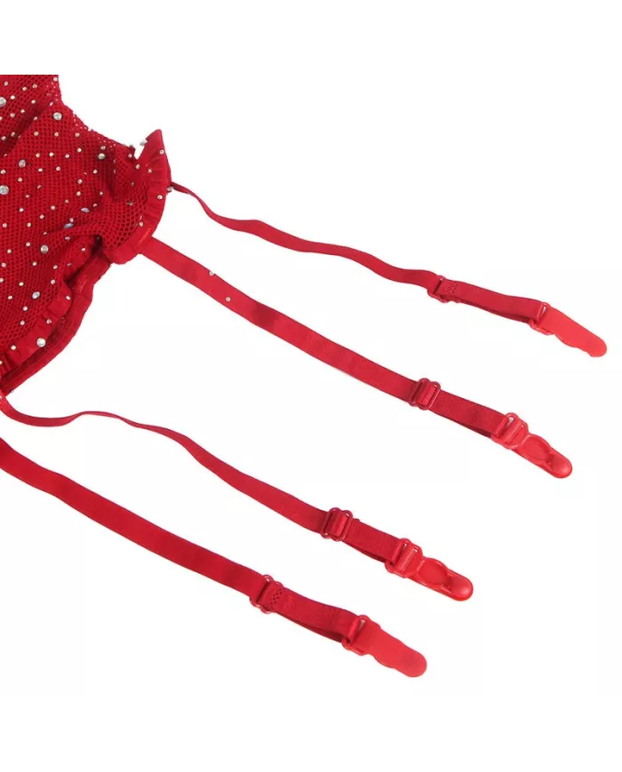 SUBBLIME - 952181 BODYSTOCKING RESILLE AVEC GANTS ET DIAMANTS ROUGE TAILLE UNIQUE SUBBLIME - 952181 BODYSTOCKING RESILLE AVEC GANTS ET DIAMANTS ROUGE TAILLE UNIQUE