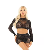 LEG AVENUE - JUPE COURTE ET MINI-JUPE EN FILET BRILLANT NOIR