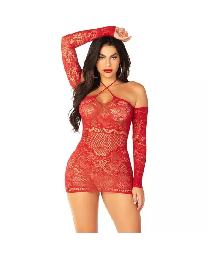 LEG AVENUE - ROBE MINI EN MAILLE À ÉPAULES DÉNUDÉES ET À MANCHES LONGUES ROUGE
