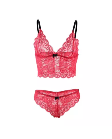 SUBBLIME - 953898 CHEMISIER DE NUIT EN SOIE ET DENTELLE + CULOTTE ROUGE S/M