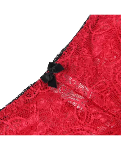SUBBLIME - 953898 CHEMISIER DE NUIT EN SOIE ET DENTELLE + CULOTTE ROUGE S/M