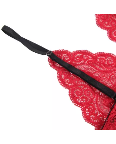 SUBBLIME - 953898 CHEMISIER DE NUIT EN SOIE ET DENTELLE + CULOTTE ROUGE S/M