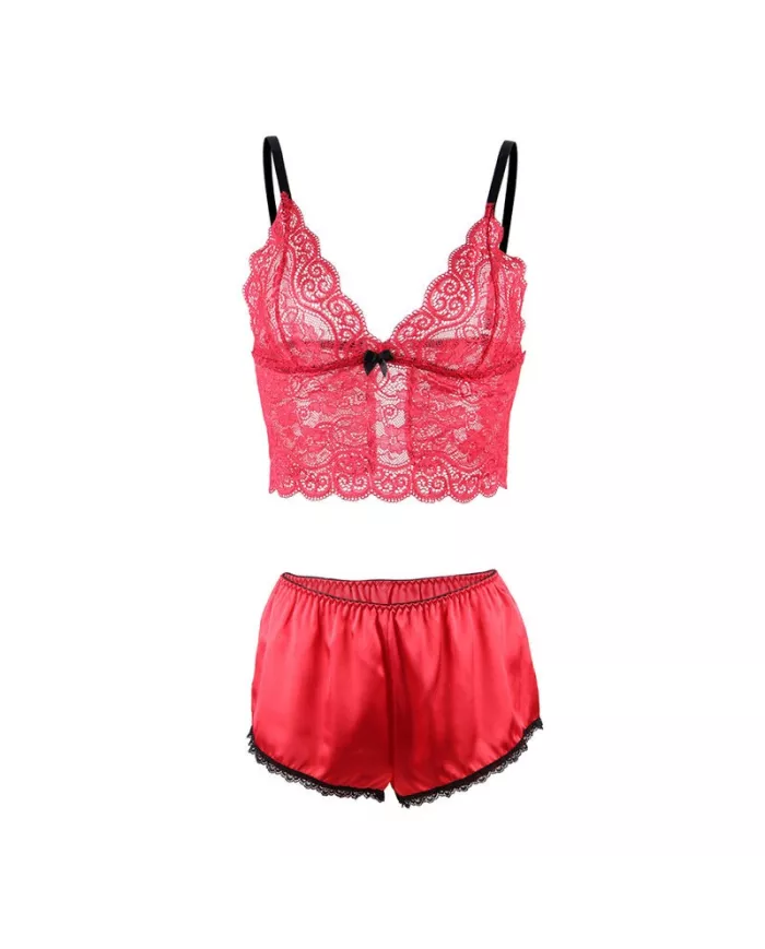 SUBBLIME - 953904 CHEMISIER DE NUIT EN SOIE ET DENTELLE + CULOTTE ROUGE L/XL SUBBLIME - 953904 CHEMISIER DE NUIT EN SOIE ET DENTELLE + CULOTTE ROUGE L/XL