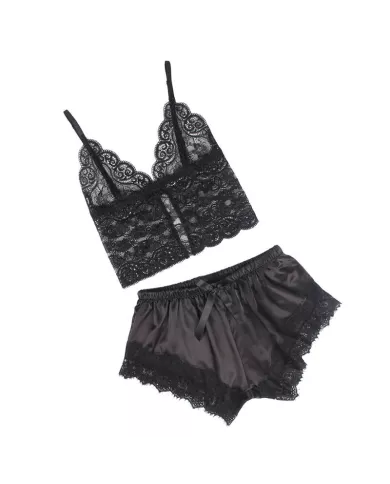 SUBBLIME - 953935 CHEMISE DE NUIT DÉCONTRACTÉE EN SOIE + PANTALON EN DENTELLE NOIR S/M