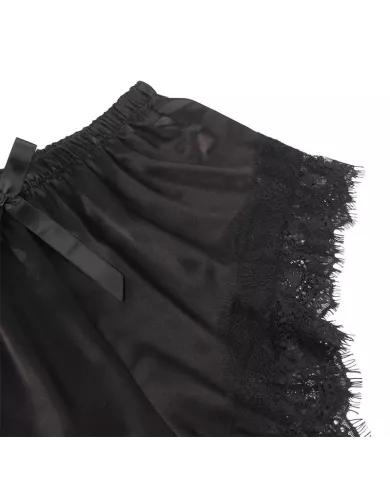 SUBBLIME - 953942 CHEMISE DE NUIT DÉCONTRACTÉE EN SOIE + PANTALON EN DENTELLE NOIR L/XL