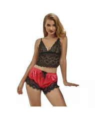 SUBBLIME - 953966 CHEMISE DE NUIT DÉCONTRACTÉE EN SOIE + PANTALON EN DENTELLE NOIR/ROUGE L/XL SUBBLIME - 953966 CHEMISE DE NUIT DÉCONTRACTÉE EN SOIE + PANTALON EN DENTELLE NOIR/ROUGE L/XL