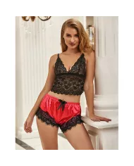 SUBBLIME - 953966 CHEMISE DE NUIT DÉCONTRACTÉE EN SOIE + PANTALON EN DENTELLE NOIR/ROUGE L/XL SUBBLIME - 953966 CHEMISE DE NUIT DÉCONTRACTÉE EN SOIE + PANTALON EN DENTELLE NOIR/ROUGE L/XL