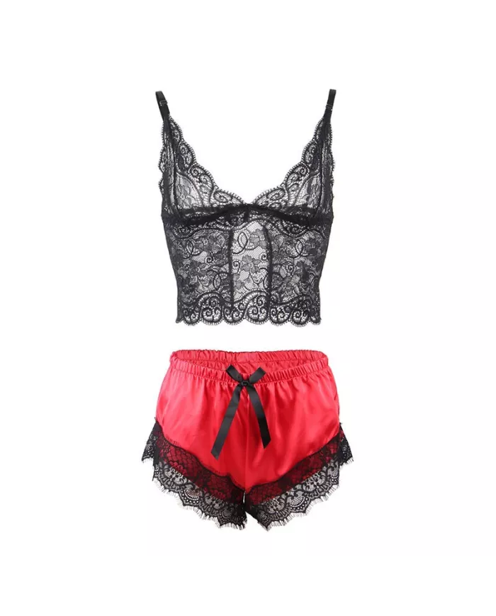 SUBBLIME - 953966 CHEMISE DE NUIT DÉCONTRACTÉE EN SOIE + PANTALON EN DENTELLE NOIR/ROUGE L/XL SUBBLIME - 953966 CHEMISE DE NUIT DÉCONTRACTÉE EN SOIE + PANTALON EN DENTELLE NOIR/ROUGE L/XL