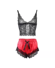 SUBBLIME - 953966 CHEMISE DE NUIT DÉCONTRACTÉE EN SOIE + PANTALON EN DENTELLE NOIR/ROUGE L/XL SUBBLIME - 953966 CHEMISE DE NUIT DÉCONTRACTÉE EN SOIE + PANTALON EN DENTELLE NOIR/ROUGE L/XL