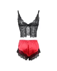 SUBBLIME - 953966 CHEMISE DE NUIT DÉCONTRACTÉE EN SOIE + PANTALON EN DENTELLE NOIR/ROUGE L/XL SUBBLIME - 953966 CHEMISE DE NUIT DÉCONTRACTÉE EN SOIE + PANTALON EN DENTELLE NOIR/ROUGE L/XL