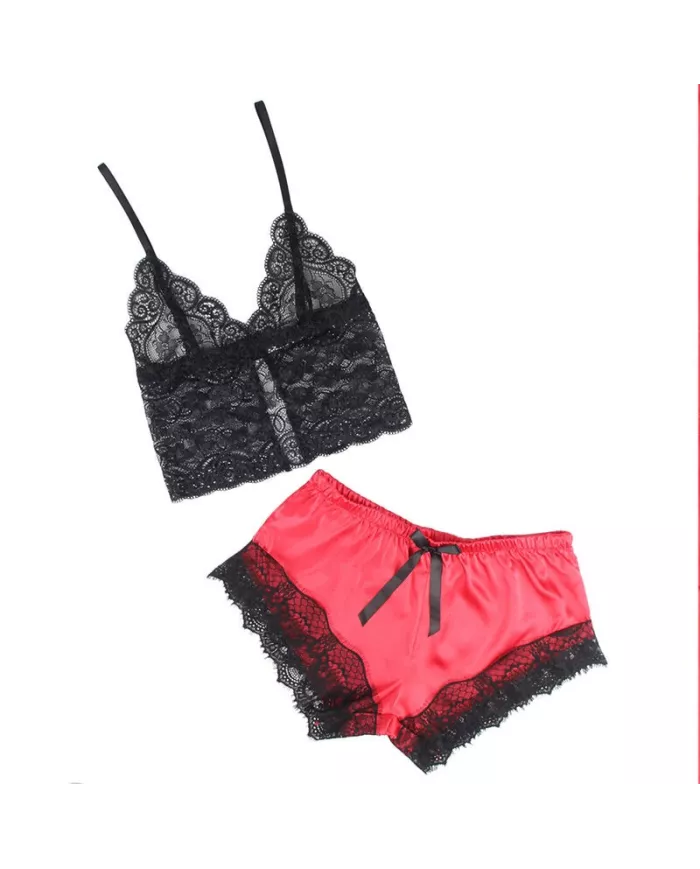 SUBBLIME - 953966 CHEMISE DE NUIT DÉCONTRACTÉE EN SOIE + PANTALON EN DENTELLE NOIR/ROUGE L/XL SUBBLIME - 953966 CHEMISE DE NUIT DÉCONTRACTÉE EN SOIE + PANTALON EN DENTELLE NOIR/ROUGE L/XL