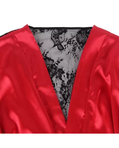 SUBBLIME - 954024 CARACO DOS TRANSPARENT EN DENTELLE + STRING ROUGE/NOIR L/XL