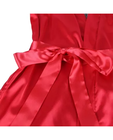 SUBBLIME - 954024 CARACO DOS TRANSPARENT EN DENTELLE + STRING ROUGE/NOIR L/XL