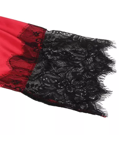 SUBBLIME - 954024 CARACO DOS TRANSPARENT EN DENTELLE + STRING ROUGE/NOIR L/XL