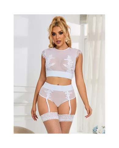 SUBBLIME - 954031 SOUTIEN-GORGE + CULOTTE AVEC PORTE-JARRETELLES BLANC S/M