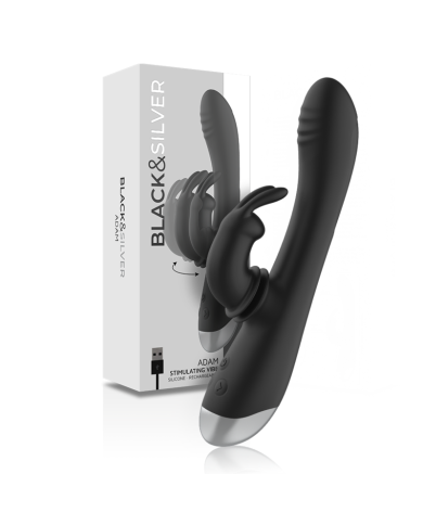 BLACK&SILVER - DJ. STIMULATEUR DE LAPIN RECHARGEABLE EN SILICONE ADAM NOIR