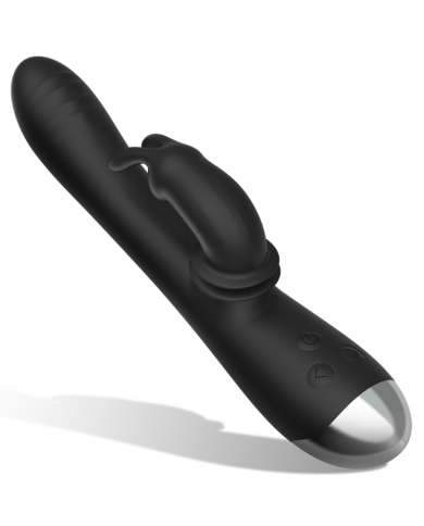 BLACK&SILVER - DJ. STIMULATEUR DE LAPIN RECHARGEABLE EN SILICONE ADAM NOIR