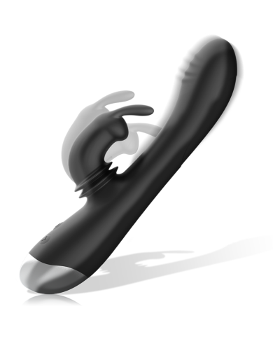 BLACK&SILVER - DJ. STIMULATEUR DE LAPIN RECHARGEABLE EN SILICONE ADAM NOIR