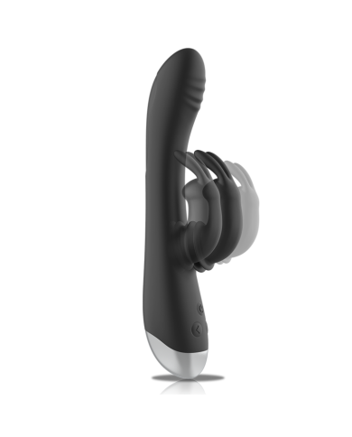 BLACK&SILVER - DJ. STIMULATEUR DE LAPIN RECHARGEABLE EN SILICONE ADAM NOIR
