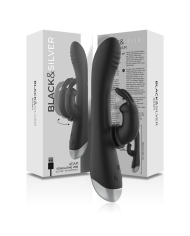 BLACK&SILVER - DJ. STIMULATEUR DE LAPIN RECHARGEABLE EN SILICONE ADAM NOIR