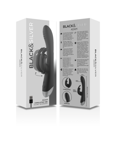 BLACK&SILVER - DJ. STIMULATEUR DE LAPIN RECHARGEABLE EN SILICONE ADAM NOIR