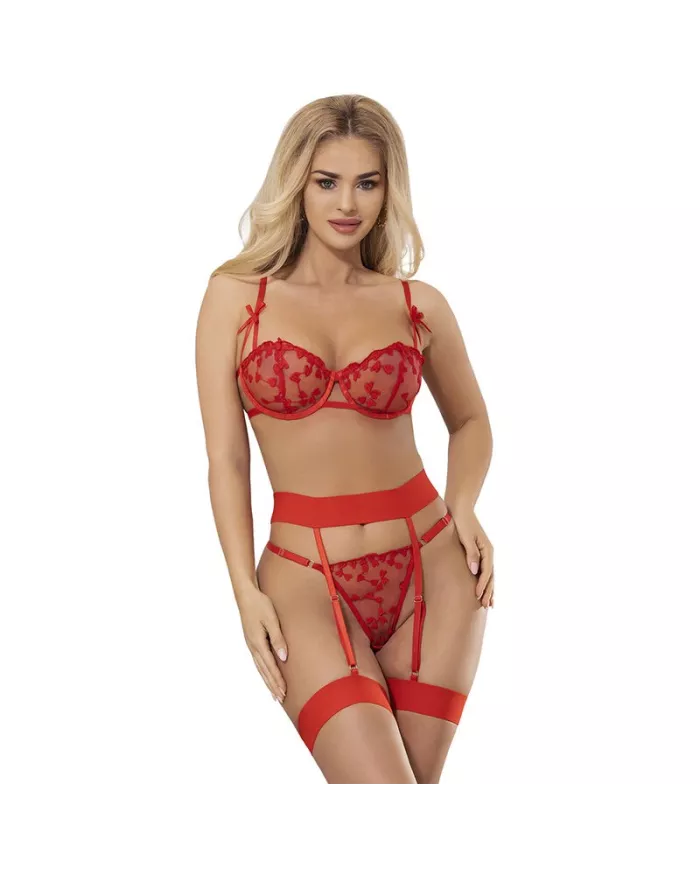 SUBBLIME - 954321 SOUTIEN-GORGE + STRING + PORTE-JARRETELLES IMPRIMÉ COEUR ROUGE S/M SUBBLIME - 954321 SOUTIEN-GORGE + STRING + PORTE-JARRETELLES IMPRIMÉ COEUR ROUGE S/M