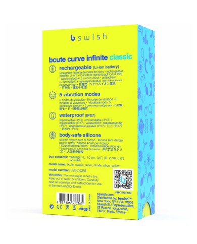 B SWISH - VIBRATEUR EN SILICONE RECHARGEABLE BCUTE CURVE INFINITE CLASSIC JAUNE