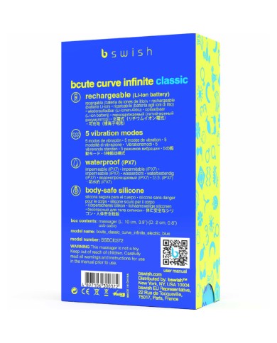 B SWISH - VIBRATEUR RECHARGEABLE BCUTE CURVE INFINITE CLASSIQUE BLEU SILICONE