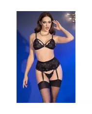 CHILIROSE - CR 4728 ENSEMBLE SOUTIEN-GORGE + STRING + BAS NOIR XL