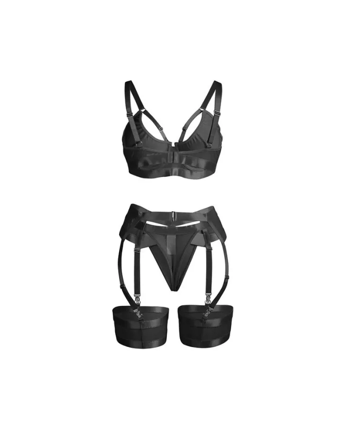 SUBBLIME - 955236 ENSEMBLE SOUTIEN-GORGE BONDAGE NOIR AVEC JARRETELLE S/M