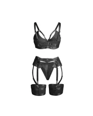 SUBBLIME - 955236 ENSEMBLE SOUTIEN-GORGE BONDAGE NOIR AVEC JARRETELLE S/M