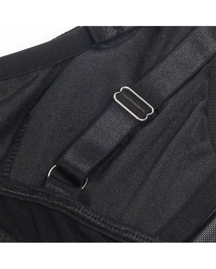 SUBBLIME - 955236 ENSEMBLE SOUTIEN-GORGE BONDAGE NOIR AVEC JARRETELLE S/M