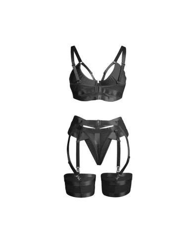 SUBBLIME - 955243 ENSEMBLE SOUTIEN-GORGE BONDAGE NOIR AVEC JARRETELLE L/XL