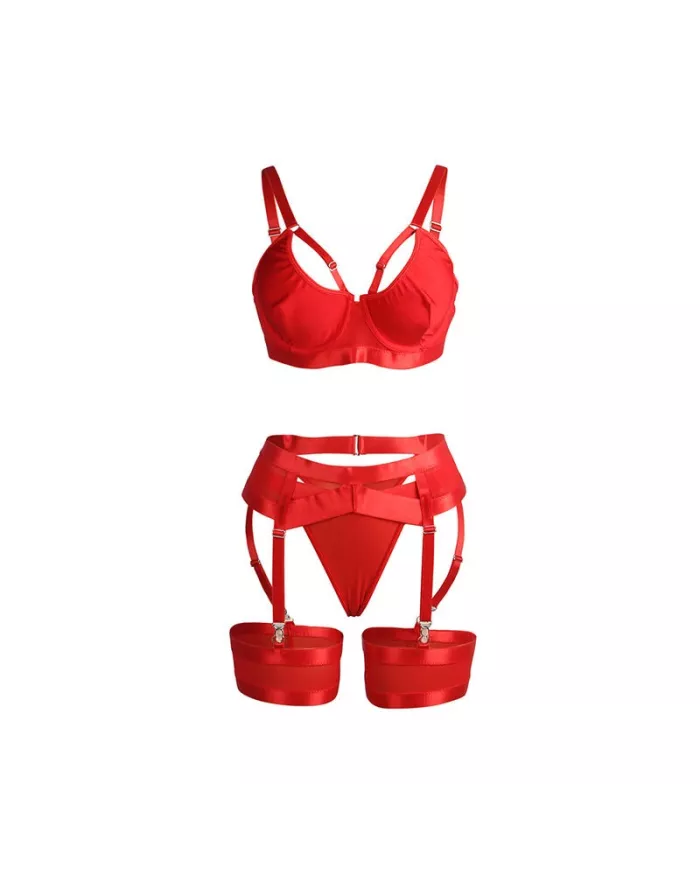 SUBBLIME - 955267 ENSEMBLE SOUTIEN-GORGE BONDAGE ROUGE AVEC JARRETELLE L/XL