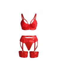 SUBBLIME - 955267 ENSEMBLE SOUTIEN-GORGE BONDAGE ROUGE AVEC JARRETELLE L/XL