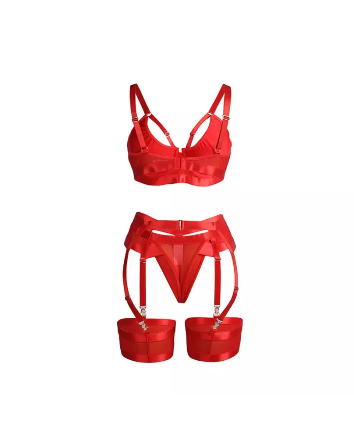 SUBBLIME - 955267 ENSEMBLE SOUTIEN-GORGE BONDAGE ROUGE AVEC JARRETELLE L/XL