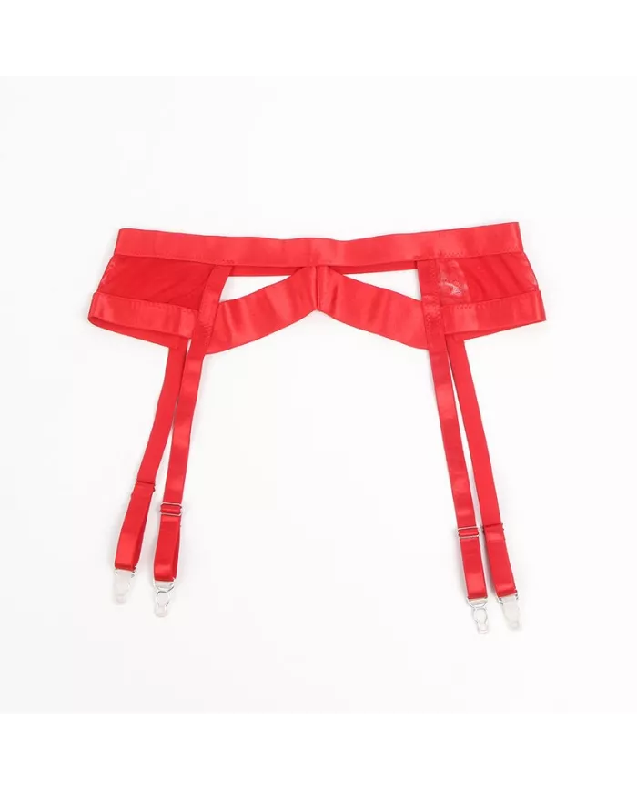 SUBBLIME - 955267 ENSEMBLE SOUTIEN-GORGE BONDAGE ROUGE AVEC JARRETELLE L/XL