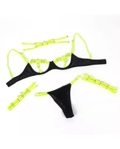 SUBBLIME - 955274 ENSEMBLE SOUTIEN-GORGE AVEC COLLIER ET DÉTAILS DE JAMBES VERT FLUORESCENT S/M