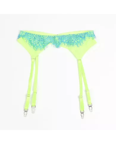 SUBBLIME - 955328 ENSEMBLE SOUTIEN-GORGE AVEC LIGNES DENTELLE ET JARRETELLE VERT ET BLEU L/XL