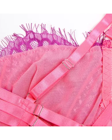 SUBBLIME - 955359 ENSEMBLE SOUTIEN-GORGE AVEC DENTELLE ET LIENS JARRETELLES ROSE ET VIOLET S/M