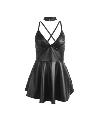 SUBBLIME - 955380 ROBE À BRETELLES EN CUIR NOIR L/XL