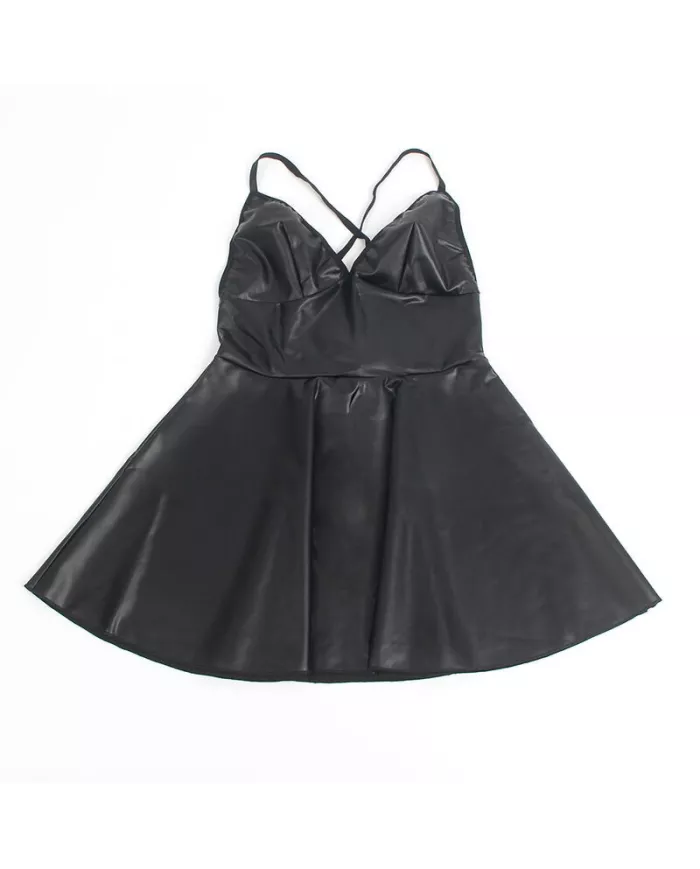 SUBBLIME - 955380 ROBE À BRETELLES EN CUIR NOIR L/XL