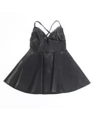 SUBBLIME - 955380 ROBE À BRETELLES EN CUIR NOIR L/XL
