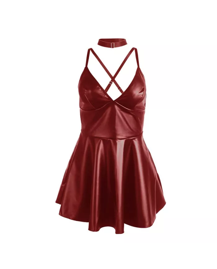 SUBBLIME - 955397 ROBE À BRETELLES EN CUIR BORDEAUX S/M SUBBLIME - 955397 ROBE À BRETELLES EN CUIR BORDEAUX S/M