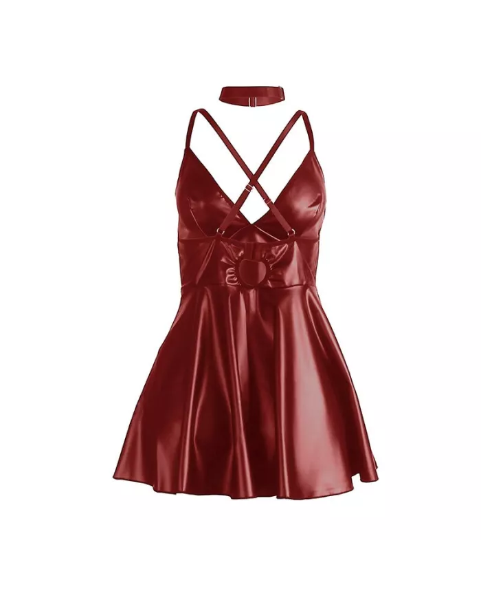 SUBBLIME - 955397 ROBE À BRETELLES EN CUIR BORDEAUX S/M SUBBLIME - 955397 ROBE À BRETELLES EN CUIR BORDEAUX S/M
