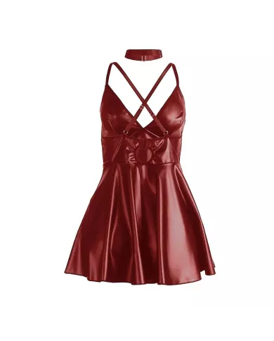 SUBBLIME - 955403 ROBE À BRETELLES EN CUIR BORDEAUX L/XL
