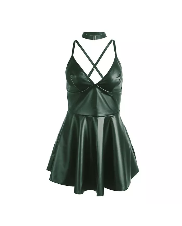 SUBBLIME - 955434 ROBE À BRETELLES EN CUIR VERT S/M SUBBLIME - 955434 ROBE À BRETELLES EN CUIR VERT S/M