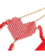 SUBBLIME - 955519 ENSEMBLE SOUTIEN-GORGE AVEC CHAÎNES ET COEUR EN MAILLE ROUGE S/M