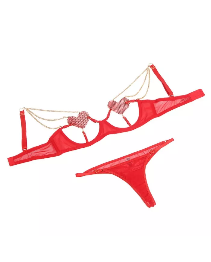 SUBBLIME - 955526 ENSEMBLE SOUTIEN-GORGE AVEC CHAÎNES ET COEUR EN MAILLE ROUGE L/XL